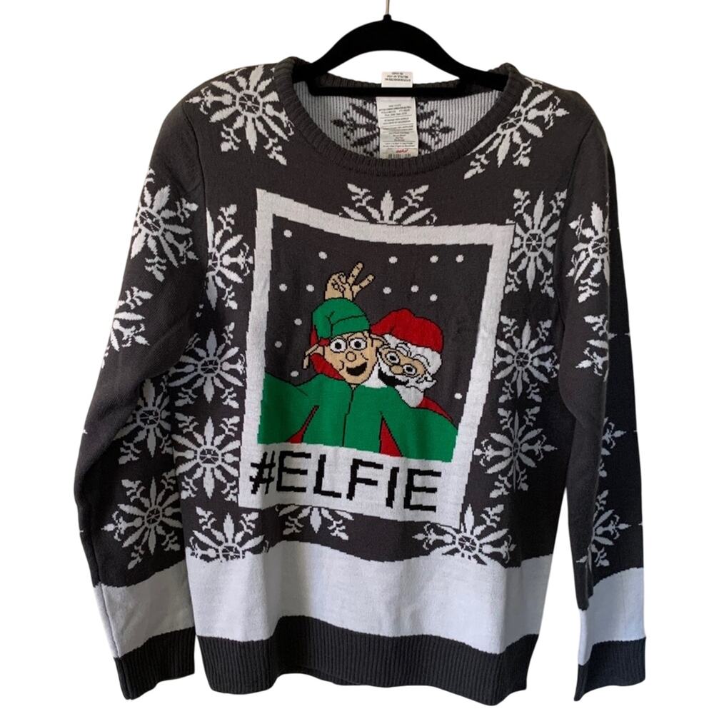 New Forum Novelties Holiday Elf Selfie Knit Sweater Size Large